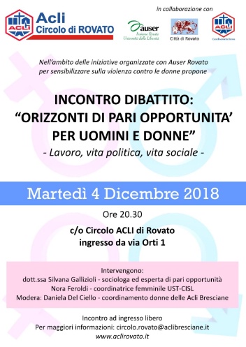 Incontro a Rovato sulle pari opportunità